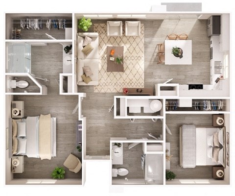 Floor plan for 2 beds, 2 baths, 1008 sqft